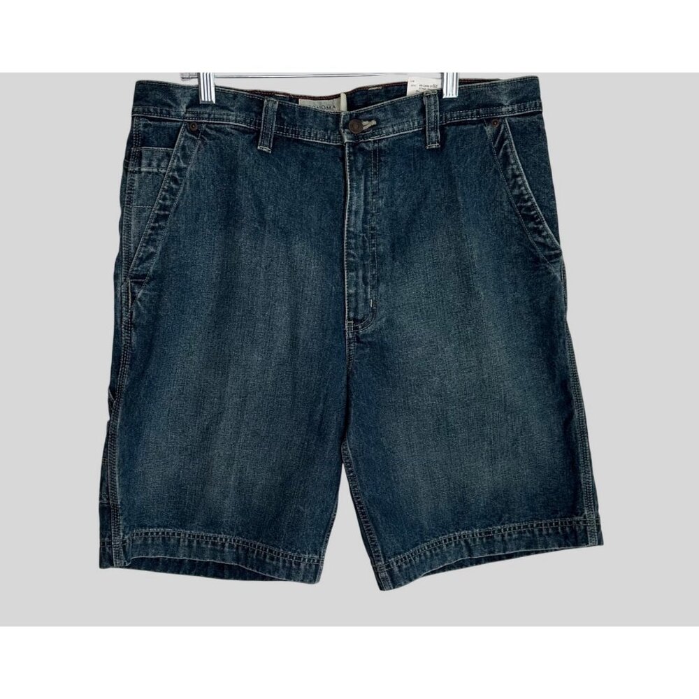 Sonoma Life Style Mens Denim Cargo Shorts Dark Stone Wash Size 36